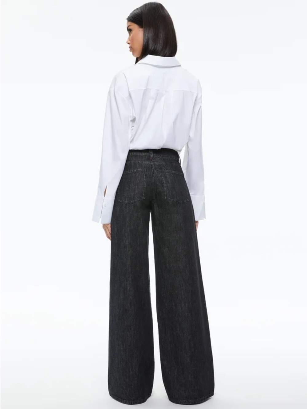 Alice + Olivia Trish Low Rise Baggy Wide Leg Jeans 32 Black Dark Denim Slouchy - Picture 5 of 12